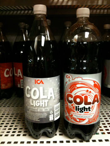Gammal och ny design på Ica cola light